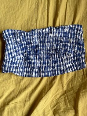 Universal Thread Blue and White Gingham Smocked Tube Top